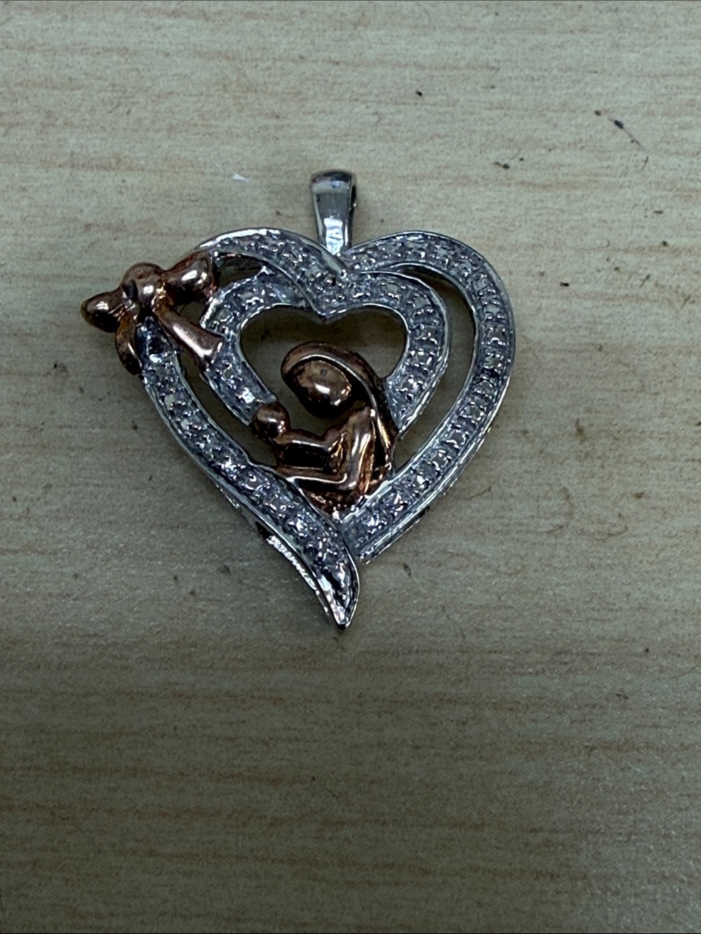Rose Gold and sSilver Heart Mother & Child Pendant